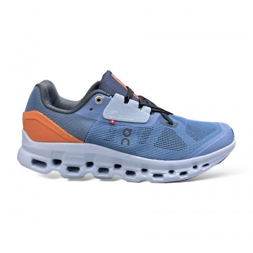 On Cloudstratus running shoes in a grey black and orange colorway